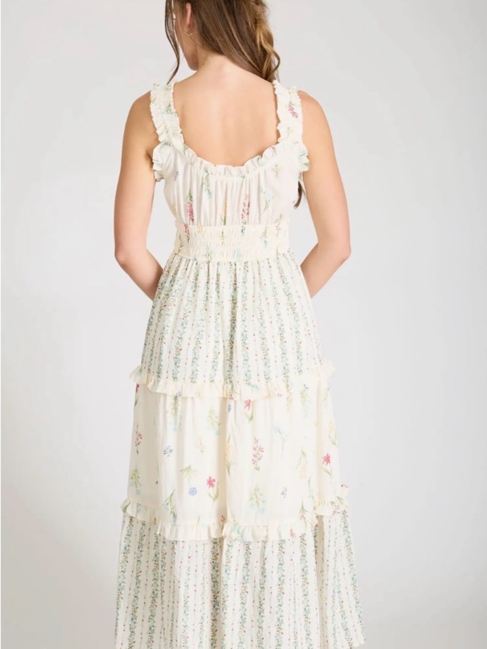Blu Pepper Cream Floral Ruffle Tiered Maxi Dress - Picture 2 of 7